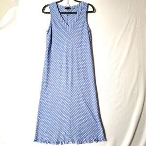 For Cynthia Maxi Dress Womens Sz M Sleeveless Linen Blend Blue Chevron Striped